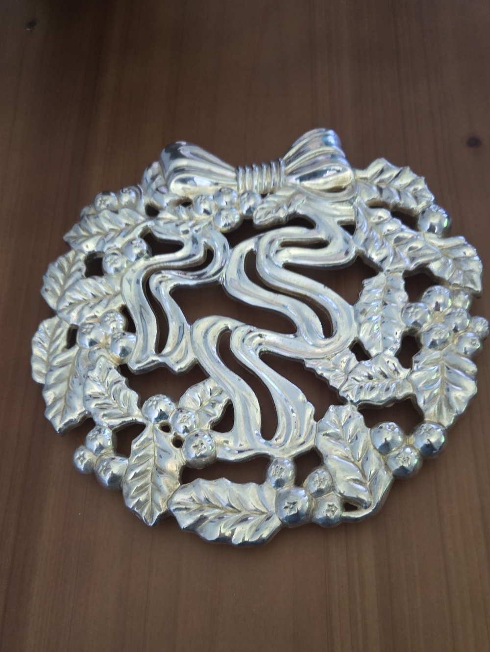 Sterling Silver Holiday Wreath Trivet - Decorative Home Accent